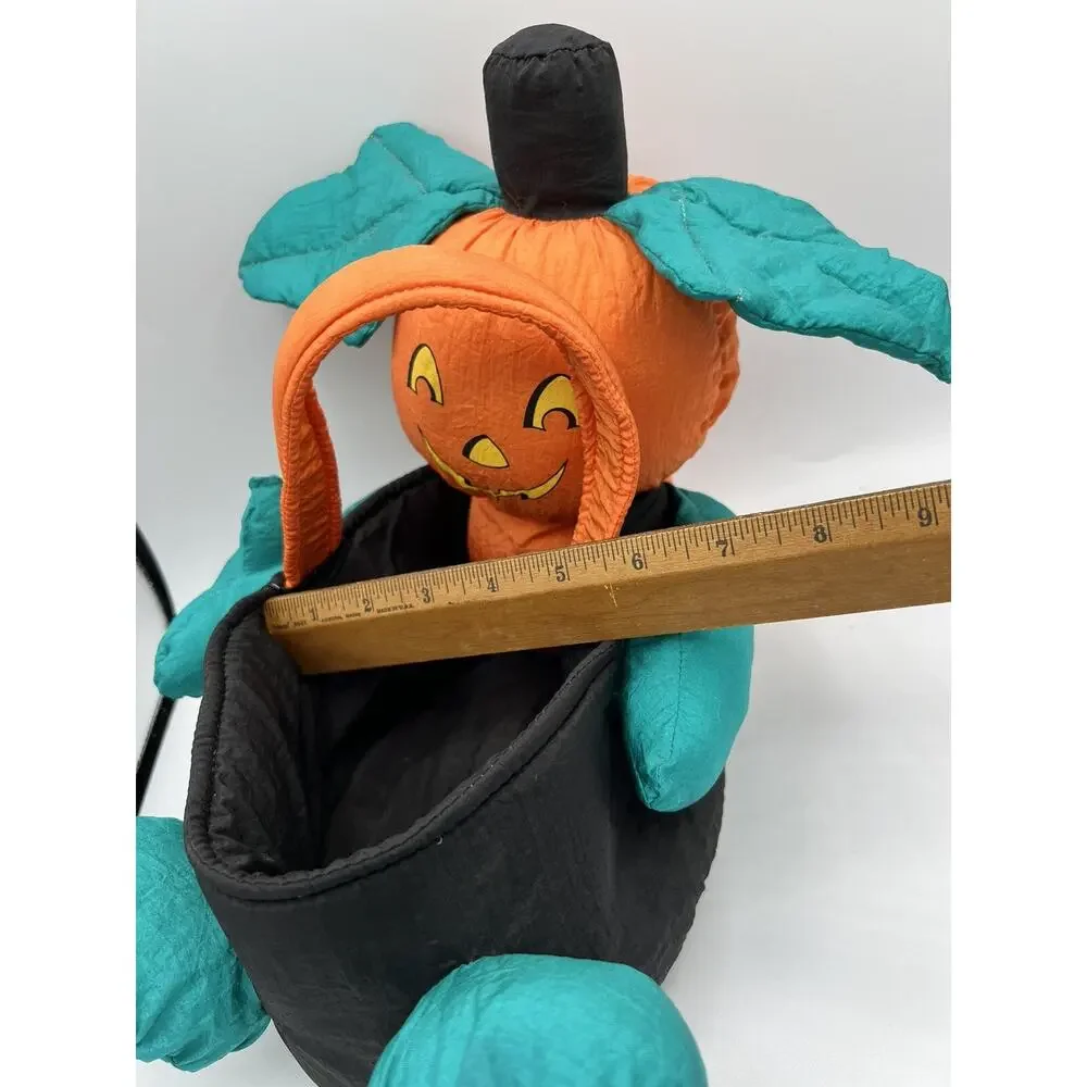 Vintage Halloween Pumpkin Head Plush Candy Basket Trick or Treat Decoration